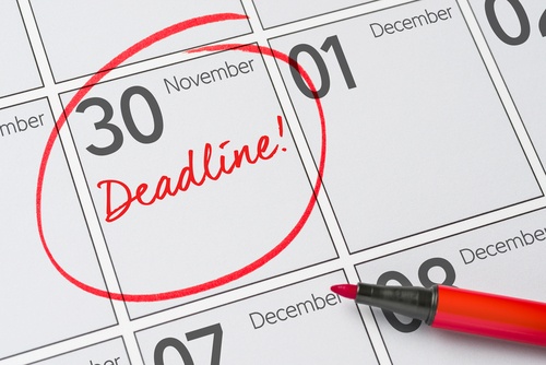 Deadline written in calendar in red pen.