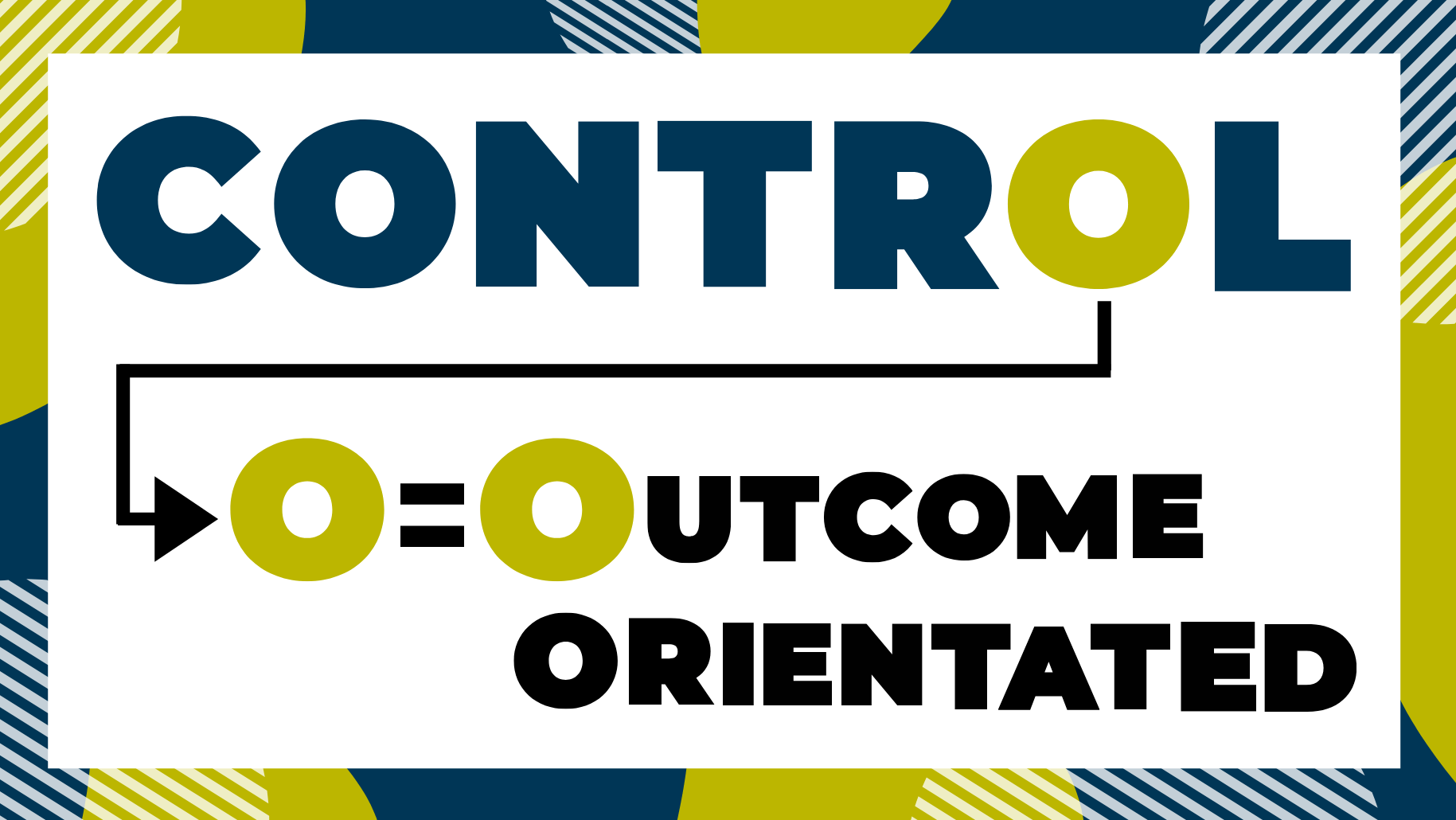 Letter o in control. O = outcome oriented.